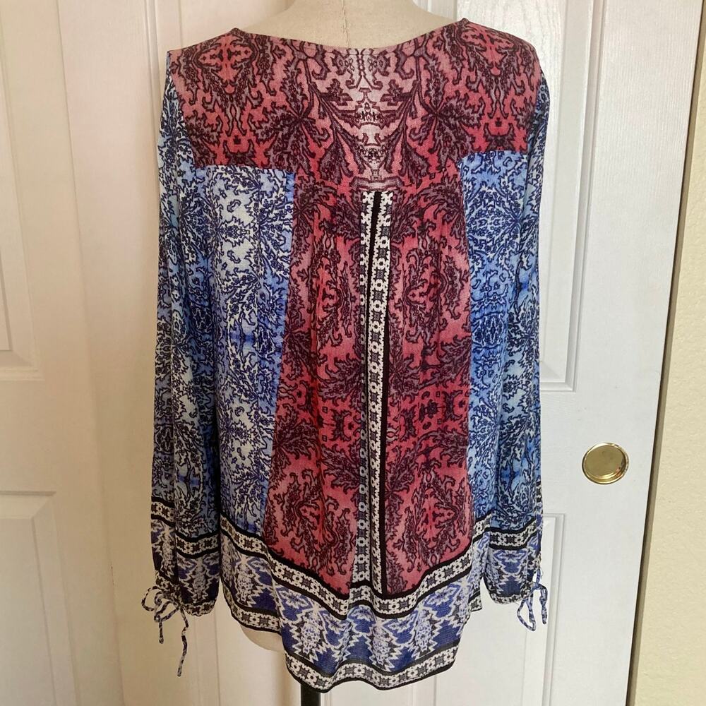 Lucky Brand colorful boho blouse, womens size medium blue pink long sleeve top - Picture 2 of 6